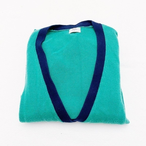 Wallace Merino Wool Varsity Cardigan Green Blue Piping SZ L - Picture 2 of 6